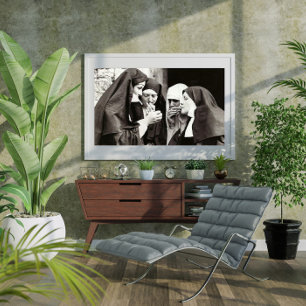 Affiche Photographie vintage de nonnes fumant