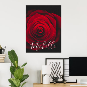 Affiche Photographie vintage de rose rouge avec monogramme