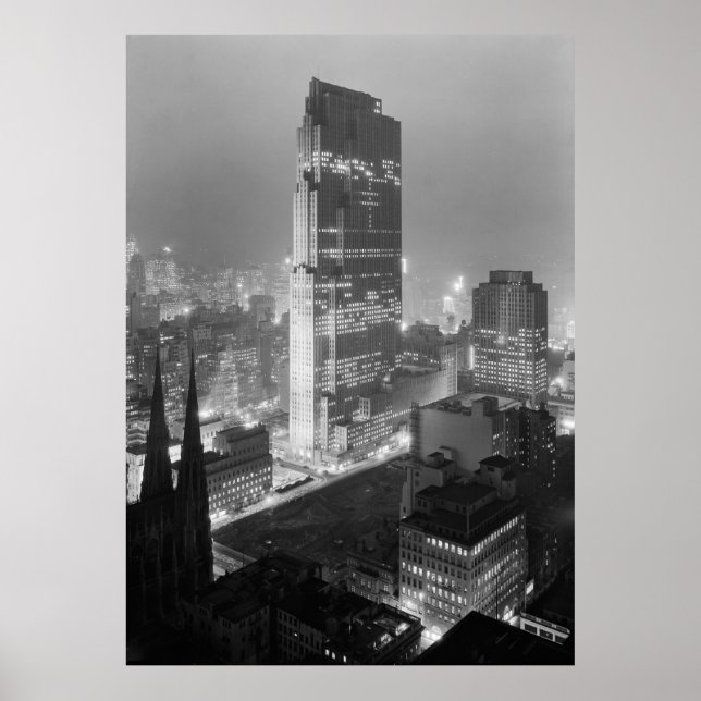 Affiche Photographie vintage du Rockefeller Center (1933) (Devant)