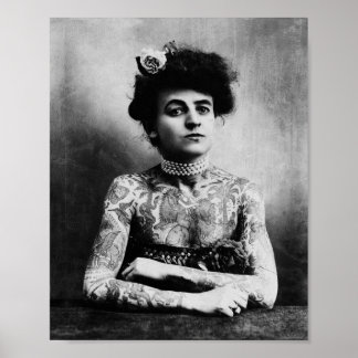 Affiche Photographie vintage d'une femme tatouée