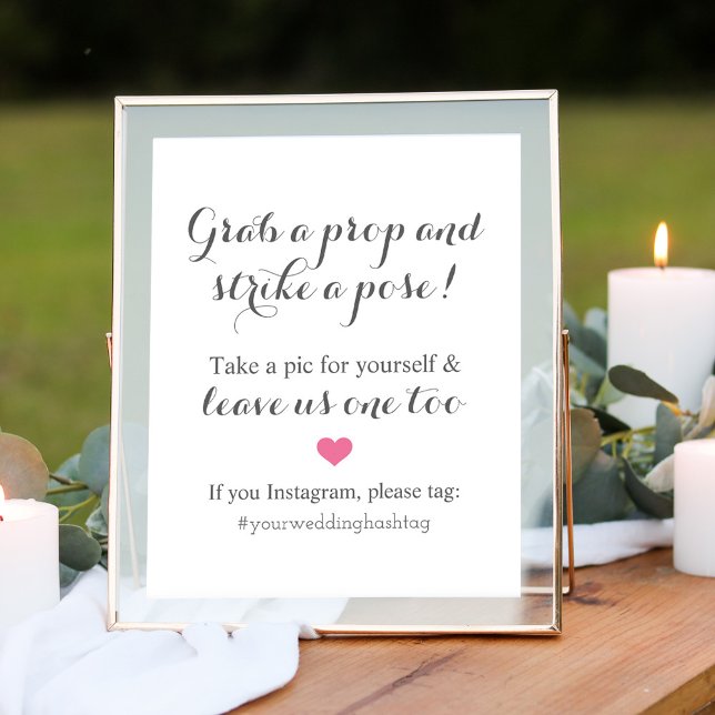 Affiche Photomaton de mariage gris rose Hashtag Instagram (Créateur téléchargé)