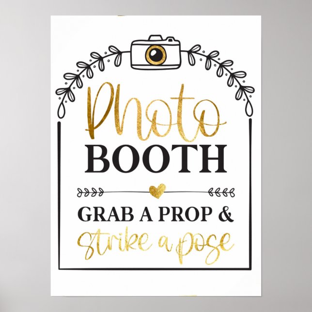 Affiche Photomaton Frappez une pose Mariage Or Blanc (Devant)