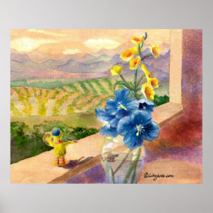 Affiche Photos Blue Poppies Aquarelle Imprimer