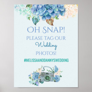 Affiche Photos de panneau de mariage Hashtag Hydrangeas bl