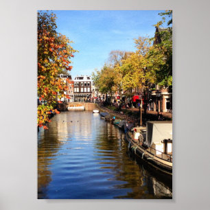 Affiche Photos des Houseboats du Canal d'Amsterdam en fin 