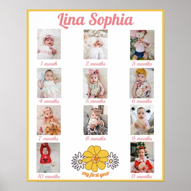 Affiche Photos mensuelles florales de la première année (Devant)