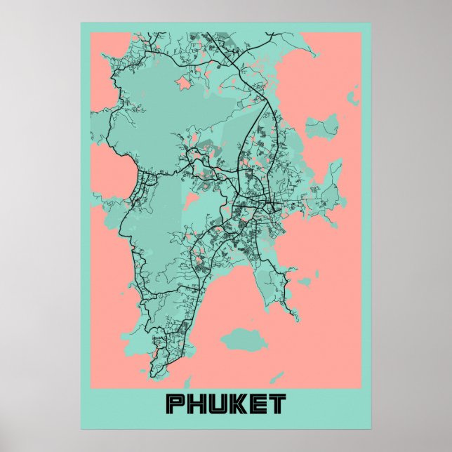 Affiche Phuket - Carte de la ville de Thailande Peony (Devant)