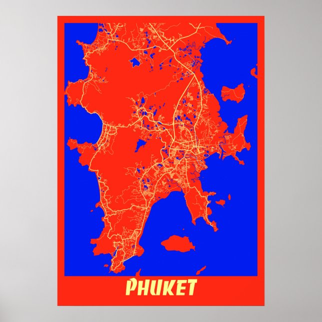 Affiche Phuket - Carte de la ville rétro de Thaïlande (Devant)
