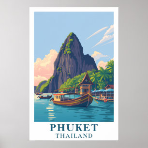 Affiche Phuket Thaïlande Art de Voyage Île Tropicale Vinta