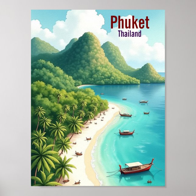 Affiche Phuket Thaïlande Voyage Artistique aquarelle (Devant)
