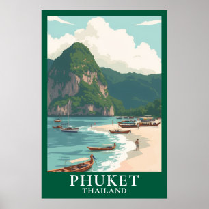 Affiche Phuket Thaïlande Voyage Bateau Longue Queue Plage 