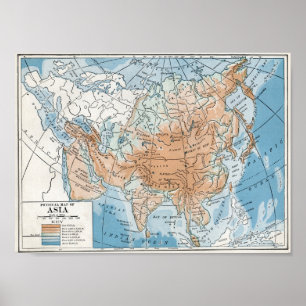Affiche Physical Map of Asia