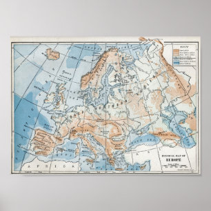 Affiche Physical Map of Europe (1916)