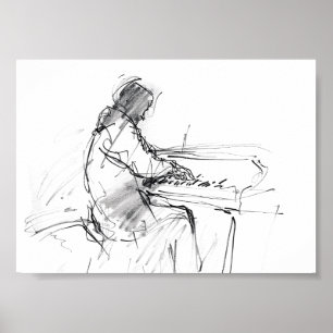 Affiche Pianiste Abstrait Minimaliste Jouant du Piano – Él