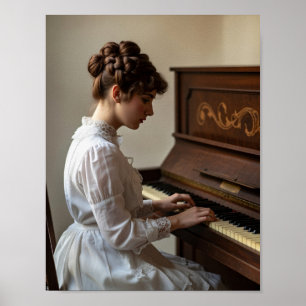 Affiche Pianiste femme vintage