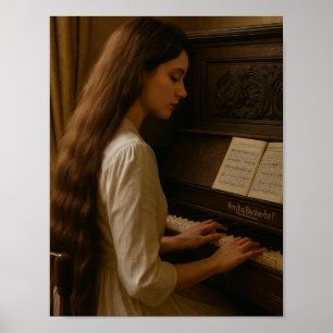 Affiche Pianiste femme vintage