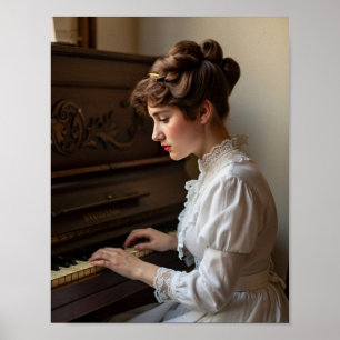 Affiche Pianiste femme vintage