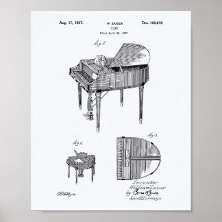 Affiche Piano 1937 Brevet Art Livre blanc