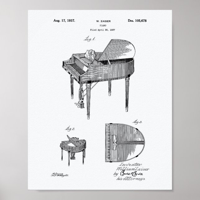 Affiche Piano 1937 Brevet Art Livre blanc (Devant)
