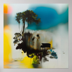 Affiche Piano Abstrait Cat Tree Witchy AI Art Matte Value