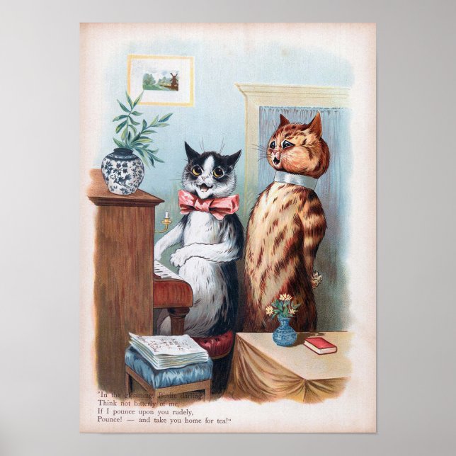 Affiche Piano accompagnant chat, Louis Wain (Devant)
