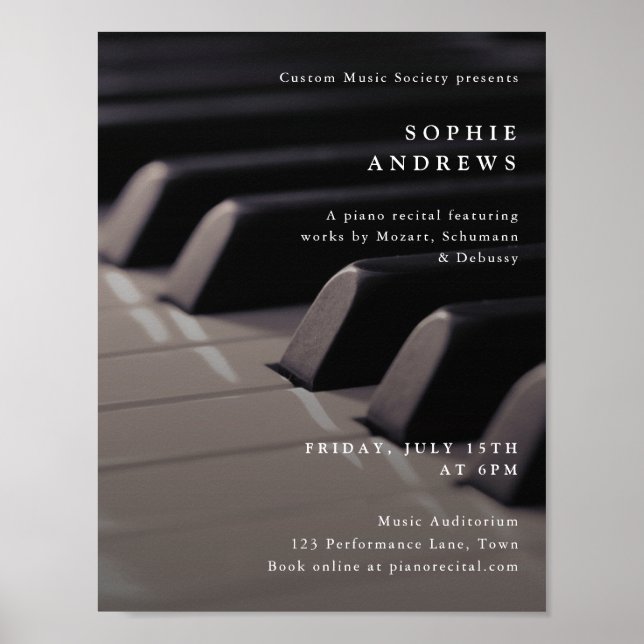 Affiche Piano Considérant Musique Concert Modèle modifiabl (Devant)