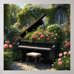 Affiche Piano en Fleur - peinture jardin