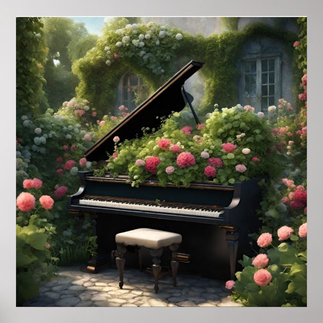 Affiche Piano en Fleur - peinture jardin (Devant)