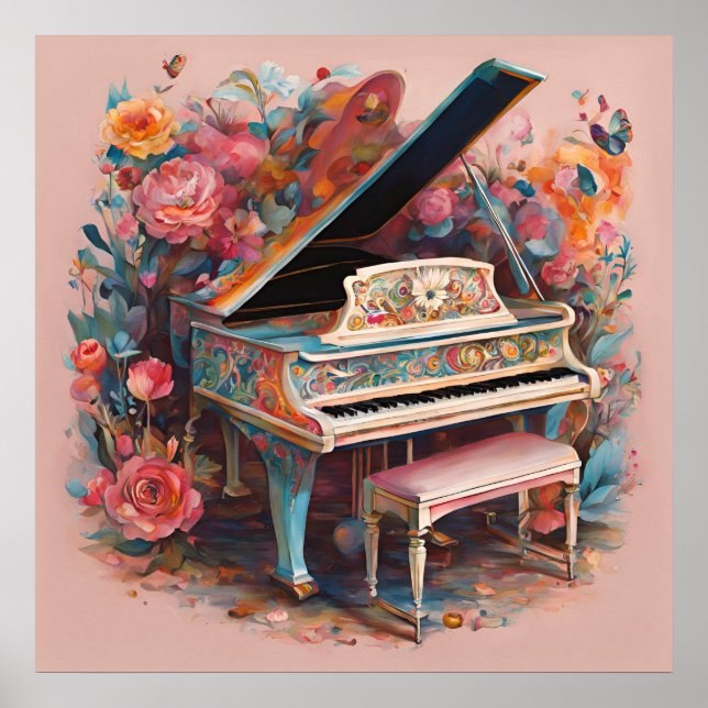 Affiche Piano Fantaisiste en Fleurs (Devant)