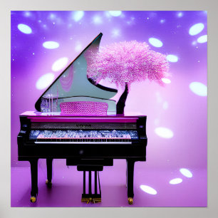 Affiche Piano grand arbre rose