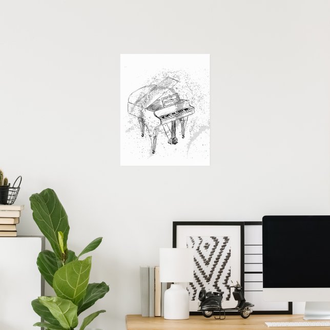 Affiche  Piano Illustration Art Drawing Music Lovers (Bureau à domicile)