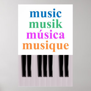 Affiche Piano Keyboard Music Texte en plusieurs langues