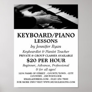 Affiche Piano Player, Clavier, Cours de piano
