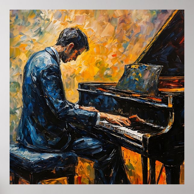 Affiche Piano Player - Peinture à l'huile (Devant)