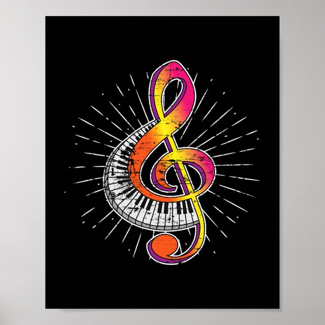 Affiche Piano Player Treble Clef Pianist Cadeau Classique  (Devant)