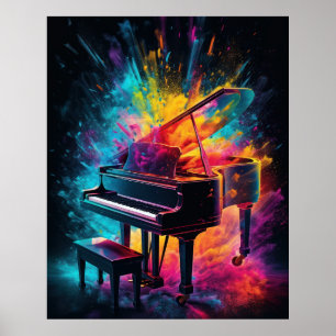 Affiche Piano with exploding colors