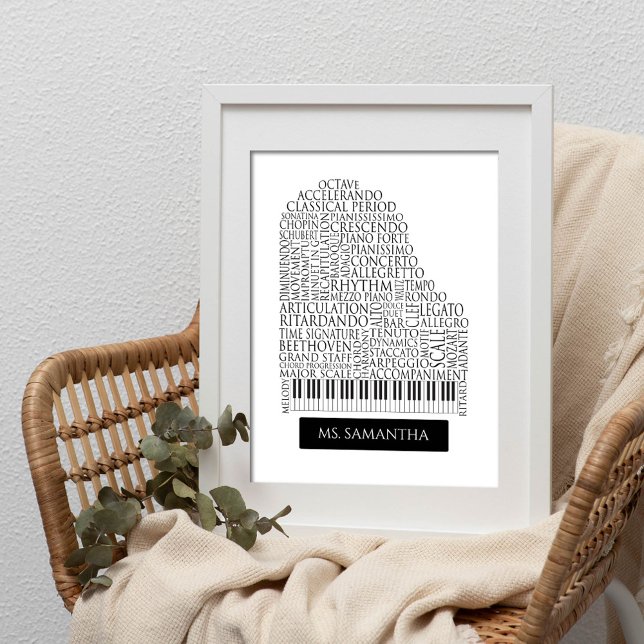 Affiche Piano Word Cloud cadeau pour professeur de piano (Créateur téléchargé)