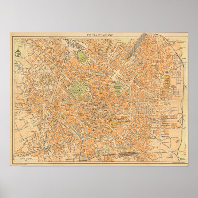 Affiche Pianta di Milano - Carte de Milan, Italie (Devant)