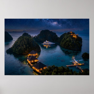 Affiche Piaynemo Nuit Ciel Étoilé Raja Ampat Galaxie Art