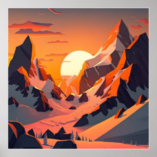 Affiche Pic vibrant : Une montagne enneigée au coucher du 