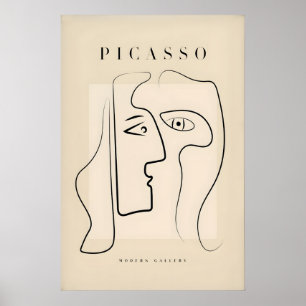 Affiche Picasso Deux Visages Profils Abstraits Art Linéair