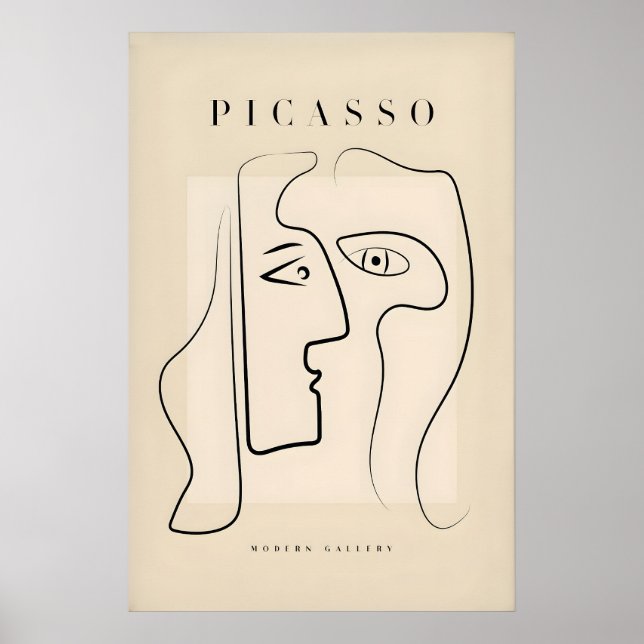Affiche Picasso Deux Visages Profils Abstraits Art Linéair (Devant)