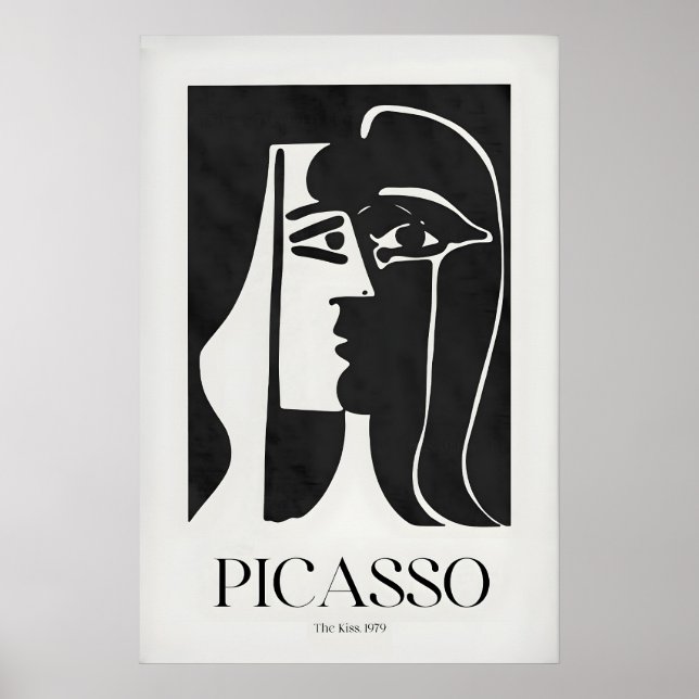Affiche Picasso Le Baiser979 Noir Blanc Abstrait Profil (Devant)