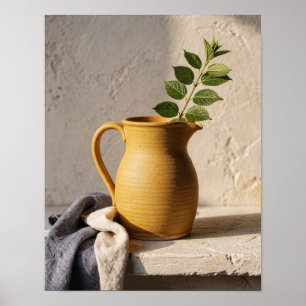 Affiche Pichet en terre cuite ocre et nature morte de lin