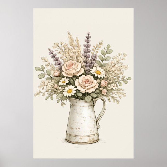 Affiche Pichet Floral Rustique (Devant)