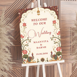 Affiche Pichwai Signe de Bienvenue Mariage Paon Lotus Indi