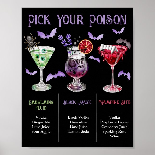 Affiche Pick Your Poison Halloween 3 Cocktail Menu  (Devant)