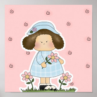 Affiche Picking Daisies Cute Flower Spring Girl