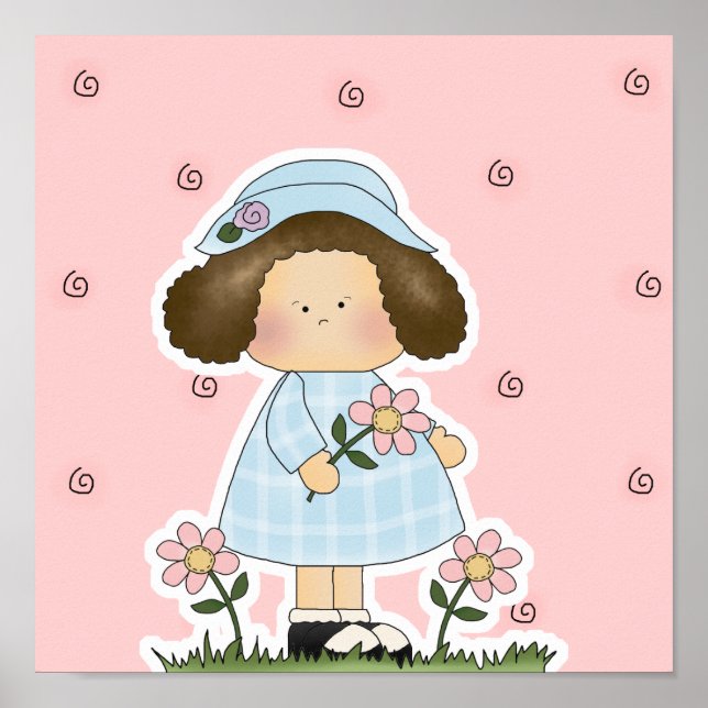 Affiche Picking Daisies Cute Flower Spring Girl (Devant)
