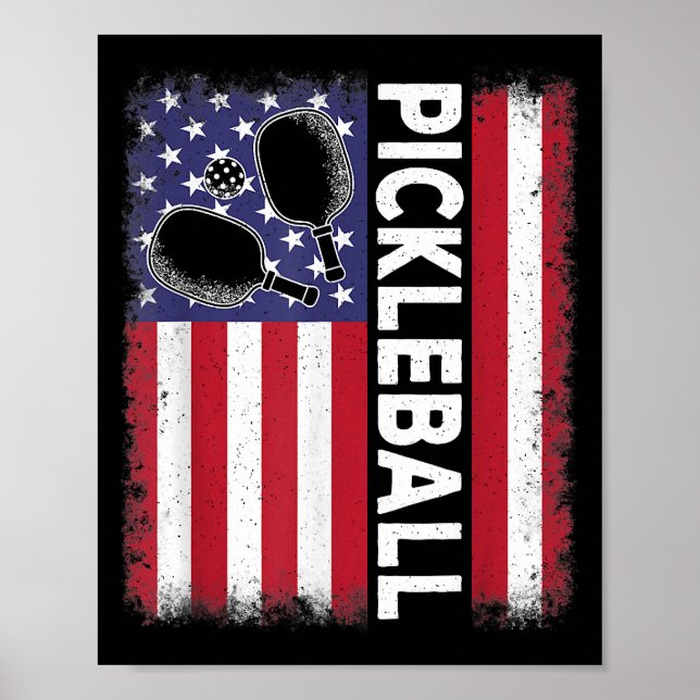 Affiche Pickleball American Flag Drôle amusant Pickleball  (Devant)